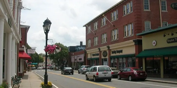 Downtown Court Street shops in Plymouth, Massachusetts