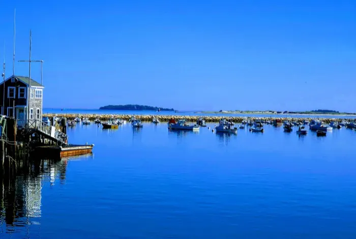 Fishing boats moored in Plymouth Harbor