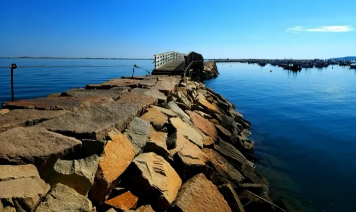 Plymouth breakwater with the marina in the background